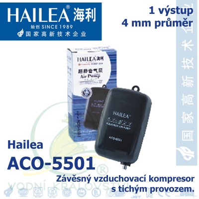 Závěsný a tichý vzduchovací kompresor Hailea ACO-5501, 1,3 l/min, 2 Watt, do 40 db,