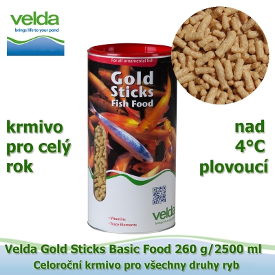 Gold Sticks Basic Food 260 g/2500 ml, od 4°C, žížaly, celoroční krmivo pro všechny druhy ryb