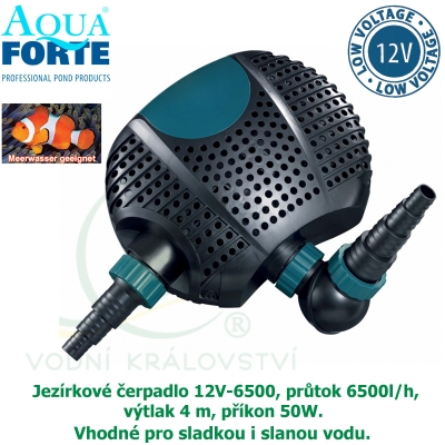 Jezírkové čerpadlo 12V-6500, průtok 6500l/h, výtlak 4 m, příkon 50W, vhodné do skimmeru Biosys