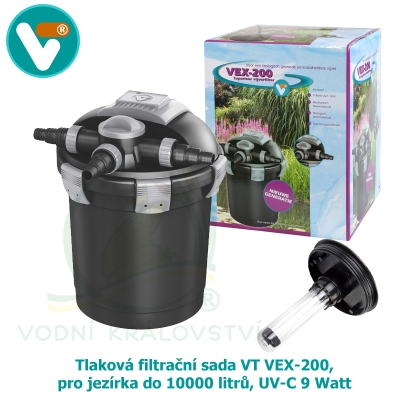 Tlaková filtrační sada VT VEX-200, pro jezírka do 10000 litrů, UV-C 9 Watt