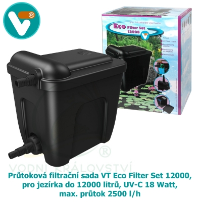 Průtoková filtrační sada VT Eco Filter Set 12000, pro jezírka do 12000 litrů, UV-C 18 Watt, max. průtok 2500 l/h, hadice