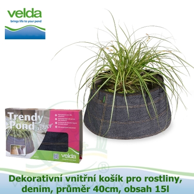 Dekorativní vnitřní košík pro rostliny, denim, průměr 40cm, obsah 15l - Velda Trendy Pond indoor denim