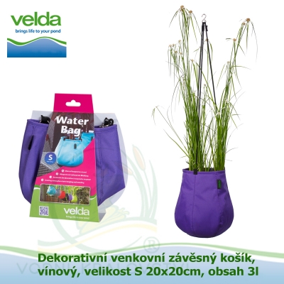 Dekorativní venkovní závěsný košík, vínový, velikost S 20x20cm, obsah 3l - Velda Water Bag Purple S