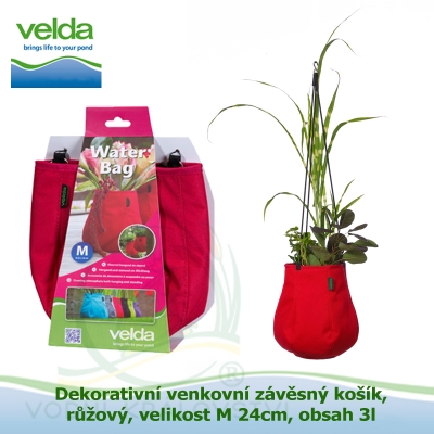 Dekorativní venkovní závěsný košík, růžový, velikost M 24cm, obsah 3l - Velda Water Bag Pink M