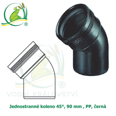 Jednostranné koleno 45°, 90 mm , PP, černá 