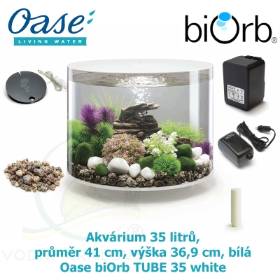 Oase biOrb TUBE 35 LED white - Akvárium 35 litrů, průměr 41 cm, výška 36,9 cm, bílá