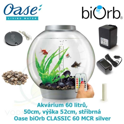 Akvárium 60 litrů, průměr 50cm, výška 52cm, stříbrná - Oase biOrb CLASSIC 60 MCR silver