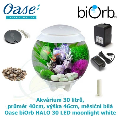 Akvárium 30 litrů, průměr 40cm, výška 46cm, měsíční bílá - Oase biOrb HALO 30 LED moonlight white