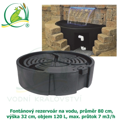 Fontánový rezervoár na vodu, průměr 80 cm, výška 32 cm, objem 120 L, max. průtok 7 m3/h