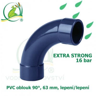 PVC spojka oblouk 63 mm, 90°, 16 bar, extra strong